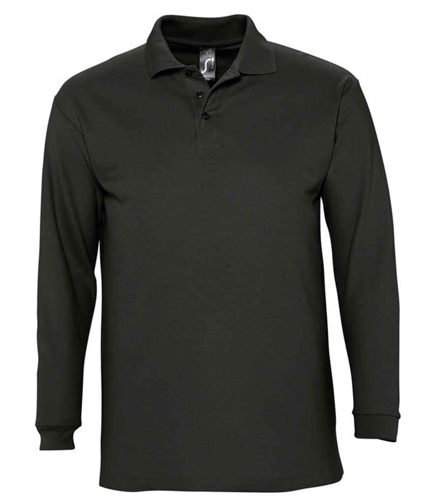 SOL'S Winter II Long Sleeve Cotton Piqué Polo Shirt 11353 - Black