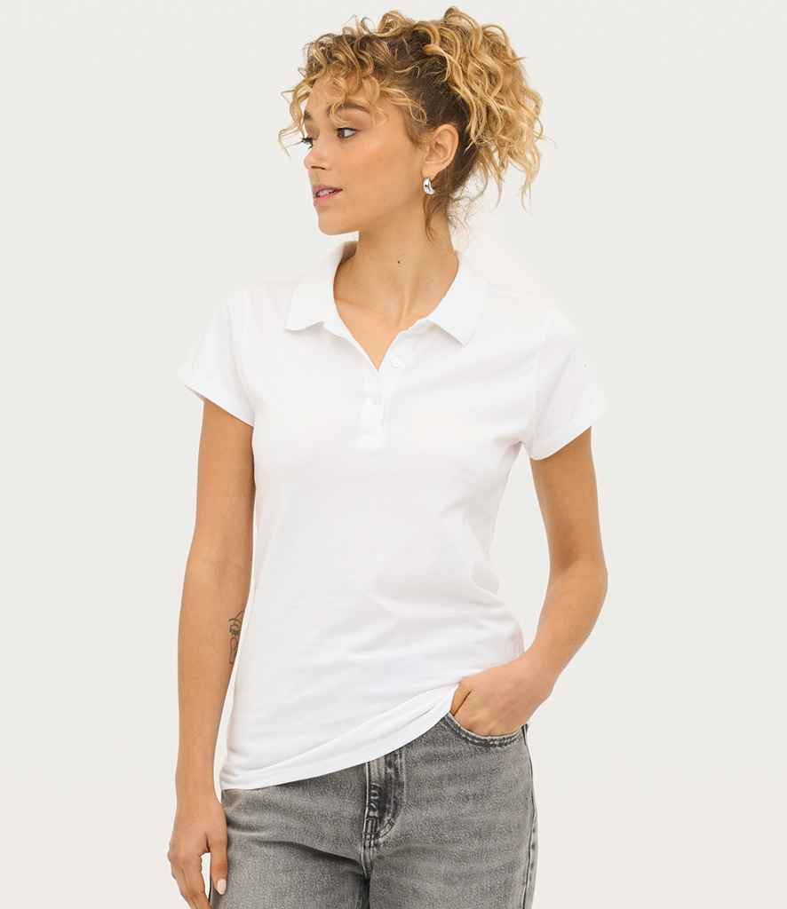 SOL'S Ladies Prescott Cotton Jersey Polo Shirt 11376 - 11376 White Model