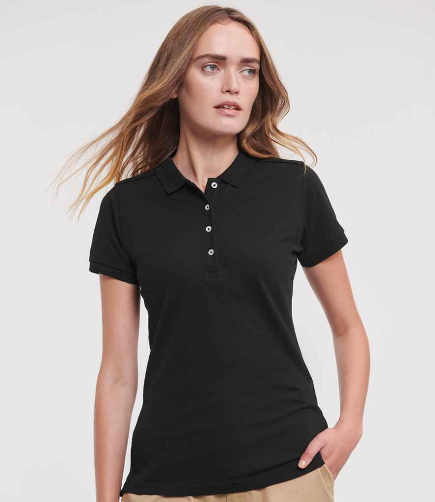 Russell Athletic Ladies Stretch Piqué Polo Shirt 566F - 566F Black Model