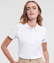 Russell Athletic Ladies Stretch Piqué Polo Shirt 566F - 566F White Model