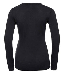 Russell Athletic Collection Ladies Cotton Acrylic V Neck Sweater 710F - 710F Black Back