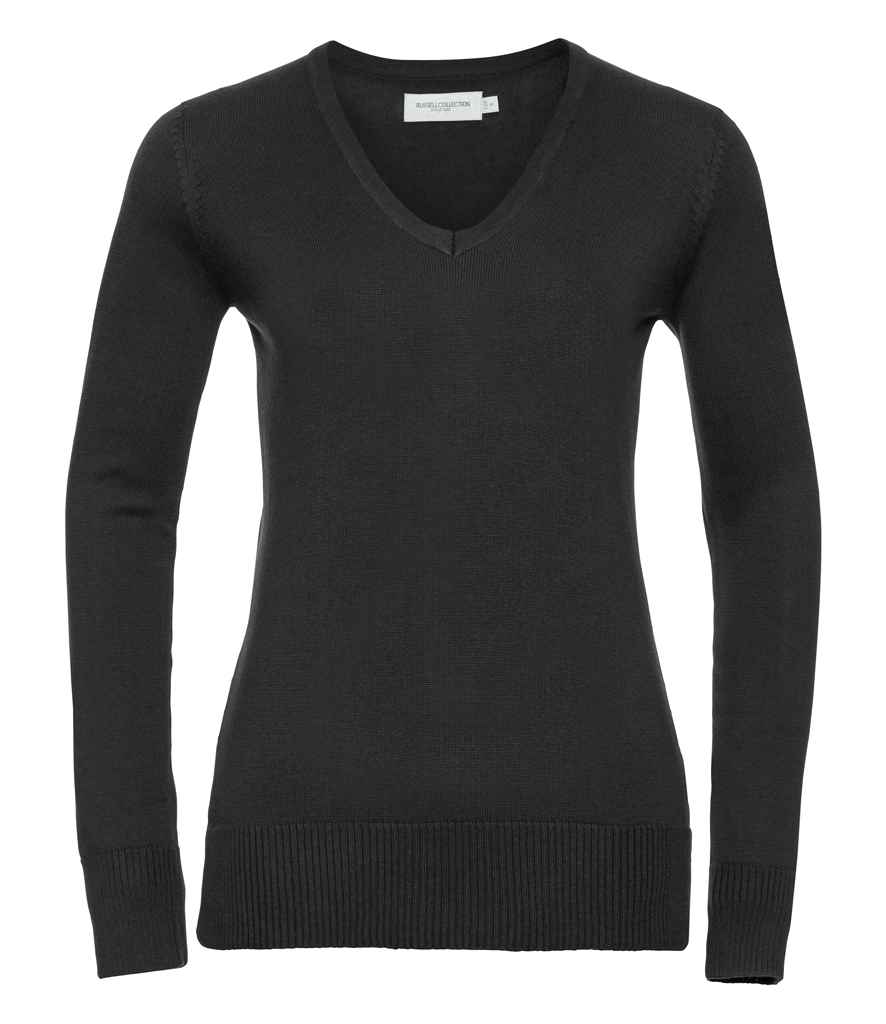 Russell Athletic Collection Ladies Cotton Acrylic V Neck Sweater 710F - Black