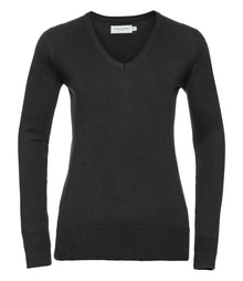 Russell Athletic Collection Ladies Cotton Acrylic V Neck Sweater 710F - Black