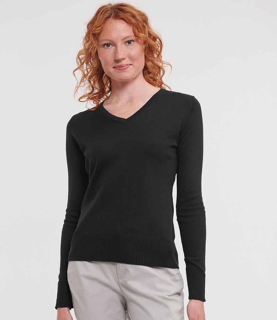 Russell Athletic Collection Ladies Cotton Acrylic V Neck Sweater 710F - 710F Black Model