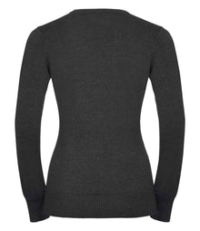 Russell Athletic Collection Ladies Cotton Acrylic V Neck Sweater 710F - 710F Charcoal Marl Back