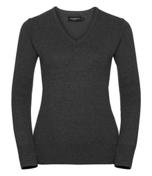 Russell Athletic Collection Ladies Cotton Acrylic V Neck Sweater 710F - Charcoal Marl