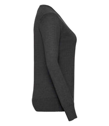 Russell Athletic Collection Ladies Cotton Acrylic V Neck Sweater 710F - 710F Charcoal Marl Side