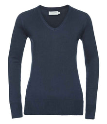 Russell Athletic Collection Ladies Cotton Acrylic V Neck Sweater 710F - French Navy