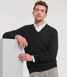 Russell Athletic Collection Cotton Acrylic V Neck Sweater 710M - 710M Black Model