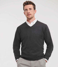 Russell Athletic Collection Cotton Acrylic V Neck Sweater 710M - 710M Charcoal Marl Model