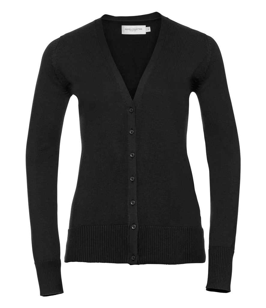 Russell Athletic Collection Ladies Cotton Acrylic V Neck Cardigan 715F - Black