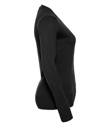 Russell Athletic Collection Ladies Cotton Acrylic V Neck Cardigan 715F - 715F Black Side