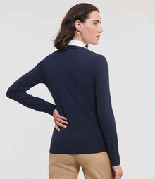 Russell Athletic Collection Ladies Cotton Acrylic V Neck Cardigan 715F - 715F French Navy Model