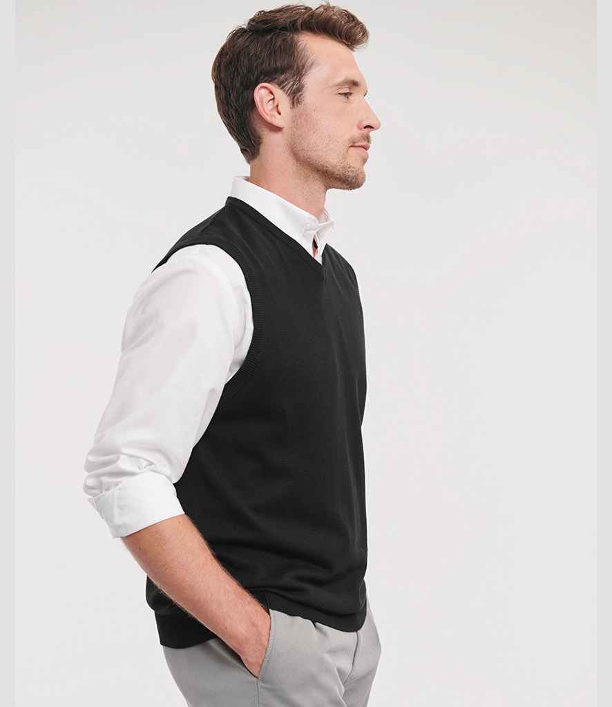 Russell Athletic Collection Sleeveless Cotton Acrylic V Neck Sweater 716M - 716M Black Model