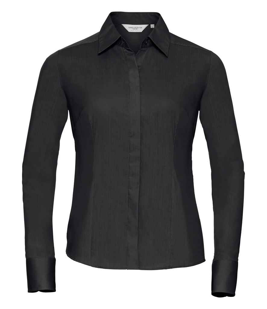 Russell Athletic Collection Ladies Long Sleeve Fitted Poplin Shirt 924F - Black