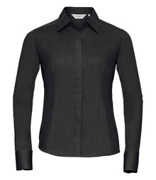 Russell Athletic Collection Ladies Long Sleeve Fitted Poplin Shirt 924F - Black