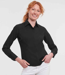 Russell Athletic Collection Ladies Long Sleeve Fitted Poplin Shirt 924F - 924F Black Model