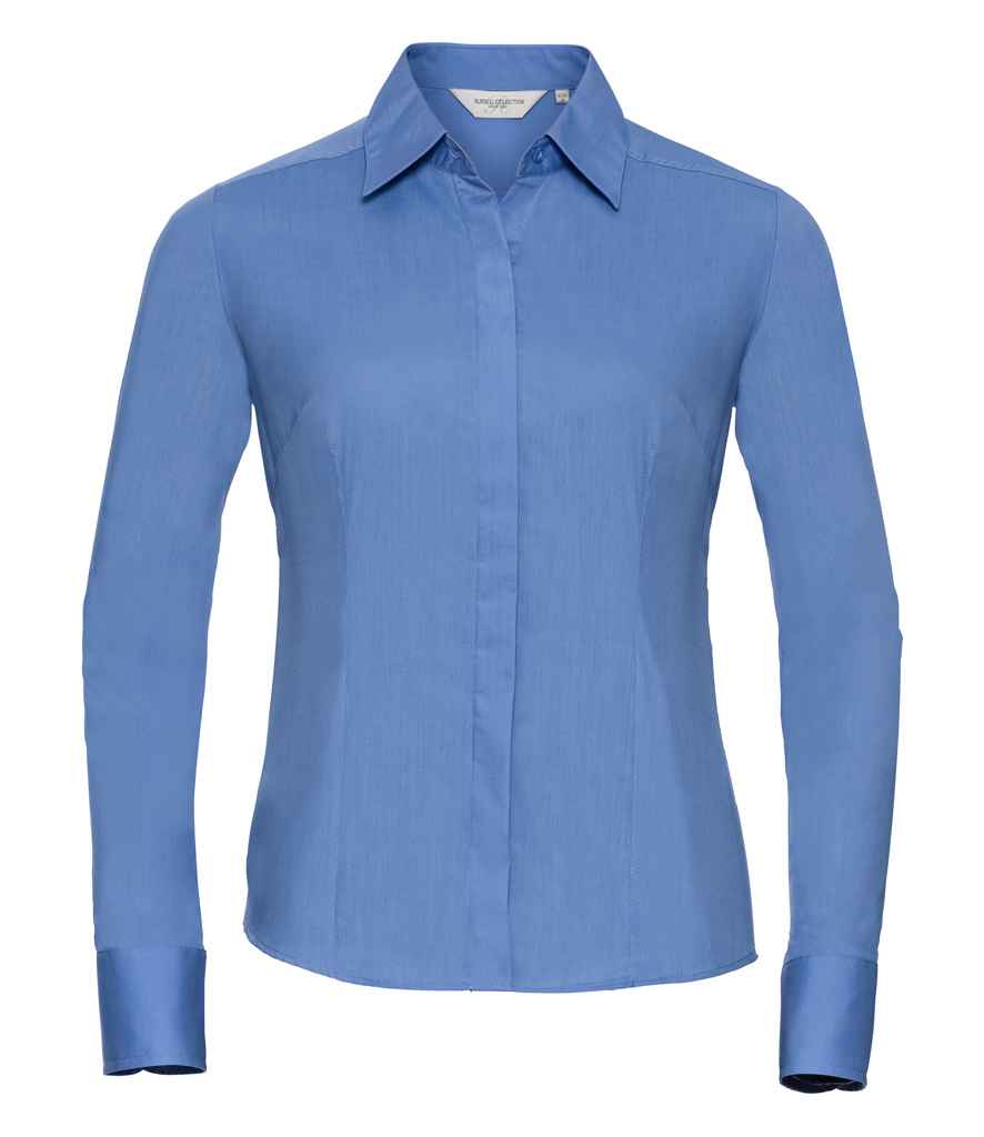 Russell Athletic Collection Ladies Long Sleeve Fitted Poplin Shirt 924F - Corporate Blue