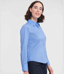 Russell Athletic Collection Ladies Long Sleeve Fitted Poplin Shirt 924F - 924F Corporate Blue Model