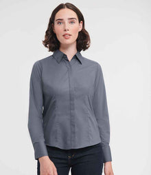 Russell Athletic Collection Ladies Long Sleeve Fitted Poplin Shirt 924F - 924F Convoy Grey Model
