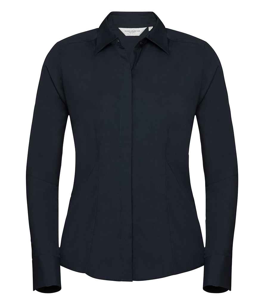 Russell Athletic Collection Ladies Long Sleeve Fitted Poplin Shirt 924F - French Navy