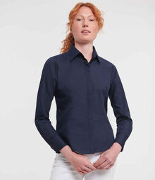 Russell Athletic Collection Ladies Long Sleeve Fitted Poplin Shirt 924F - 924F French Navy Model