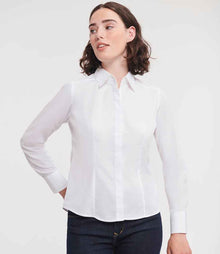 Russell Athletic Collection Ladies Long Sleeve Fitted Poplin Shirt 924F - 924F White Model