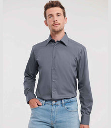 Russell Athletic Collection Long Sleeve Tailored Poplin Shirt 924M - 924M Convoy Grey Model