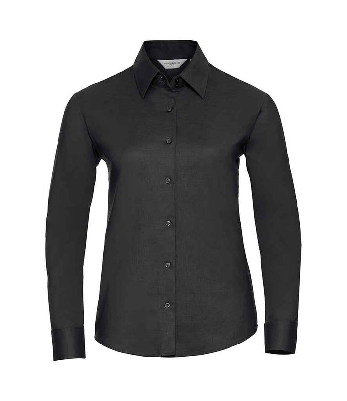 Russell Athletic Collection Ladies Long Sleeve Easy Care Oxford Shirt 932F - Black