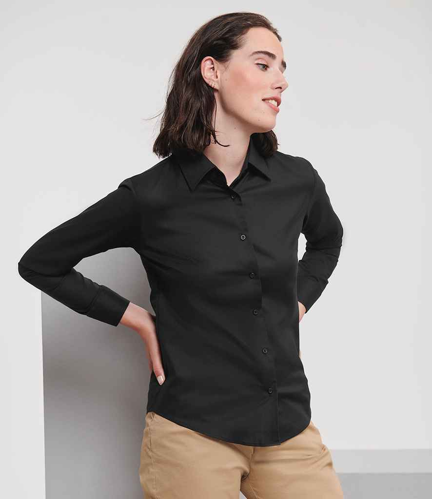 Russell Athletic Collection Ladies Long Sleeve Easy Care Oxford Shirt 932F - 932F Black Model
