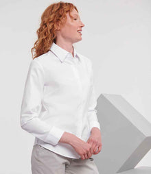 Russell Athletic Collection Ladies Long Sleeve Easy Care Oxford Shirt 932F - 932F White Model