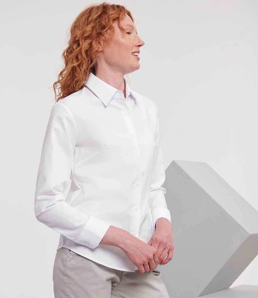 Russell Athletic Collection Ladies Long Sleeve Easy Care Oxford Shirt 932F - 932F White Model
