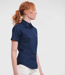 Russell Athletic Collection Ladies Short Sleeve Easy Care Oxford Shirt 933F - 933F Bright Navy Model