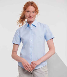 Russell Athletic Collection Ladies Short Sleeve Easy Care Oxford Shirt 933F - 933F Oxford Blue Model