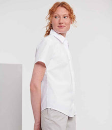 Russell Athletic Collection Ladies Short Sleeve Easy Care Oxford Shirt 933F - 933F White Model