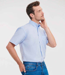 Russell Athletic Collection Short Sleeve Easy Care Oxford Shirt 933M - 933M Oxford Blue Model