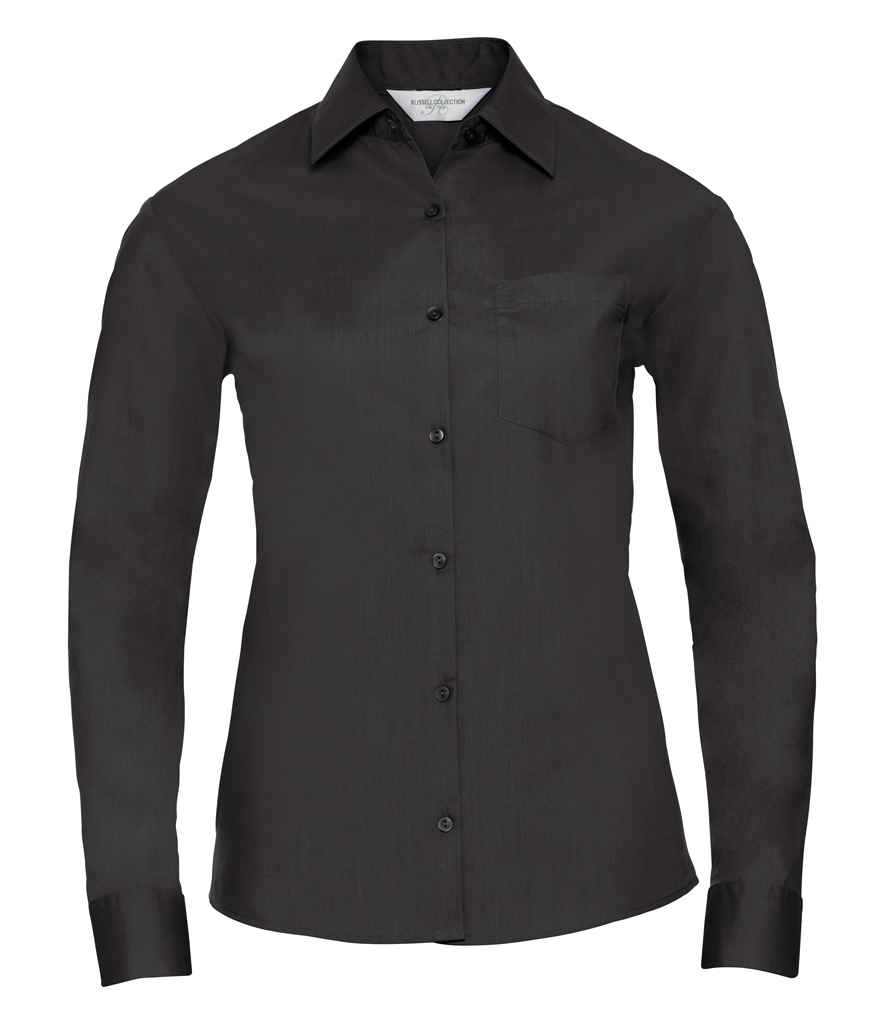 Russell Athletic Collection Ladies Long Sleeve Easy Care Poplin Shirt 934F - Black