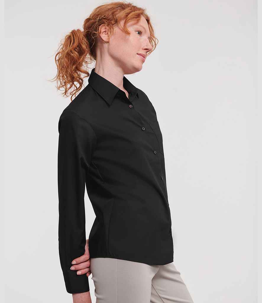 Russell Athletic Collection Ladies Long Sleeve Easy Care Poplin Shirt 934F - 934F Black Model