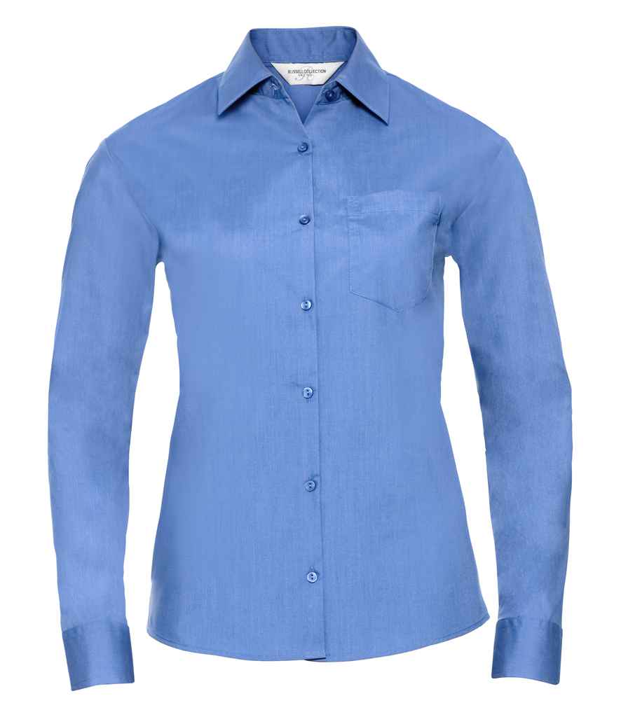 Russell Athletic Collection Ladies Long Sleeve Easy Care Poplin Shirt 934F - Corporate Blue