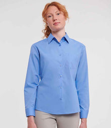 Russell Athletic Collection Ladies Long Sleeve Easy Care Poplin Shirt 934F - 934F Corporate Blue Model