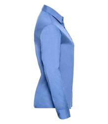 Russell Athletic Collection Ladies Long Sleeve Easy Care Poplin Shirt 934F - 934F Corporate Blue Side