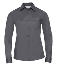 Russell Athletic Collection Ladies Long Sleeve Easy Care Poplin Shirt 934F - Convoy Grey