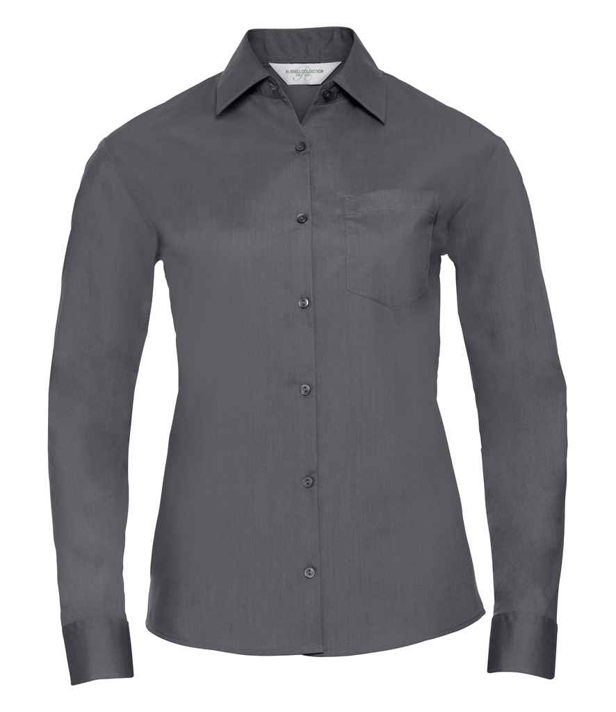 Russell Athletic Collection Ladies Long Sleeve Easy Care Poplin Shirt 934F - Convoy Grey