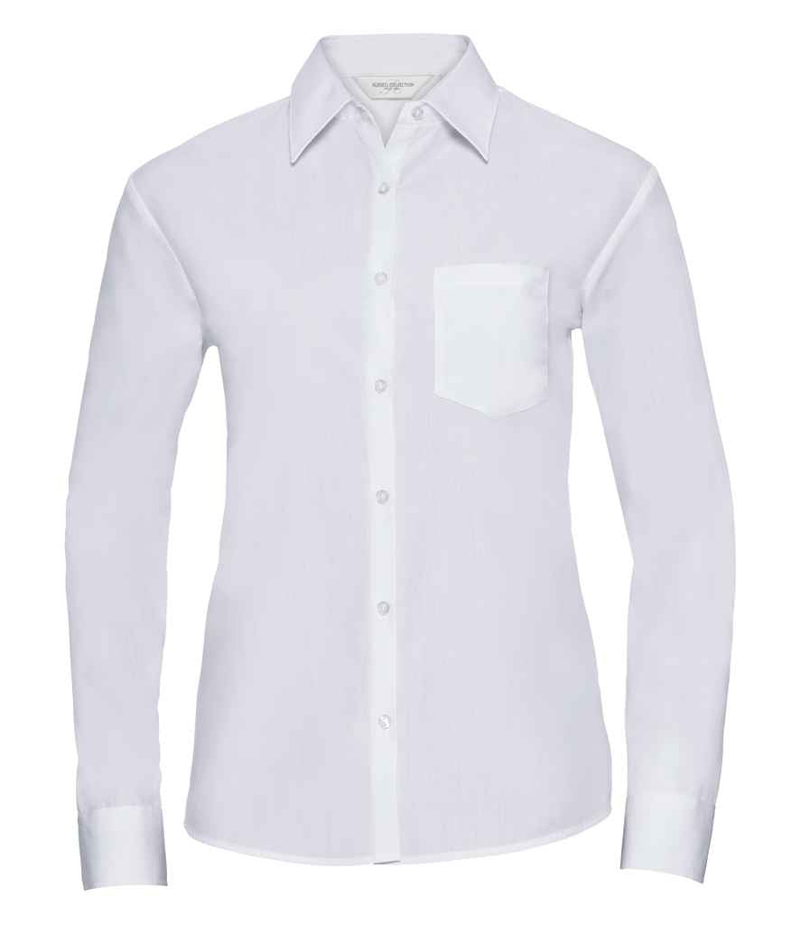 Russell Athletic Collection Ladies Long Sleeve Easy Care Poplin Shirt 934F - White