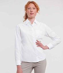 Russell Athletic Collection Ladies Long Sleeve Easy Care Poplin Shirt 934F - 934F White Model