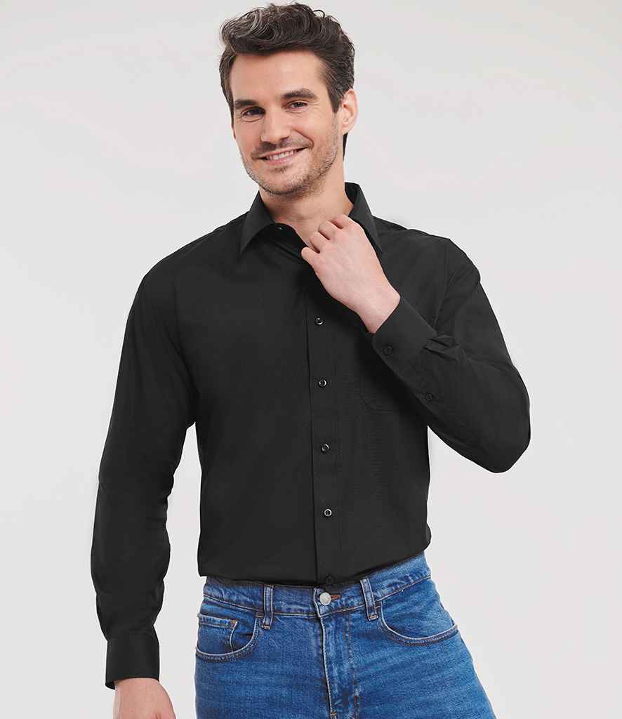 Russell Athletic Collection Long Sleeve Easy Care Poplin Shirt 934M - 934M Black Model