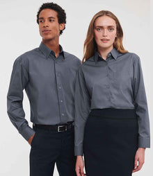 Russell Athletic Collection Long Sleeve Easy Care Poplin Shirt 934M - 934M Convoy Grey Model