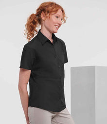 Russell Athletic Collection Ladies Short Sleeve Easy Care Poplin Shirt 935F - 935F Black Model