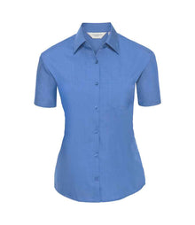 Russell Athletic Collection Ladies Short Sleeve Easy Care Poplin Shirt 935F - Corporate Blue