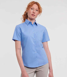 Russell Athletic Collection Ladies Short Sleeve Easy Care Poplin Shirt 935F - 935F Corporate Blue Model